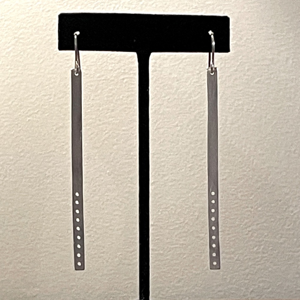 Matte Sterling Silver 3.5” Drop Earrings - Picture 2 of 3